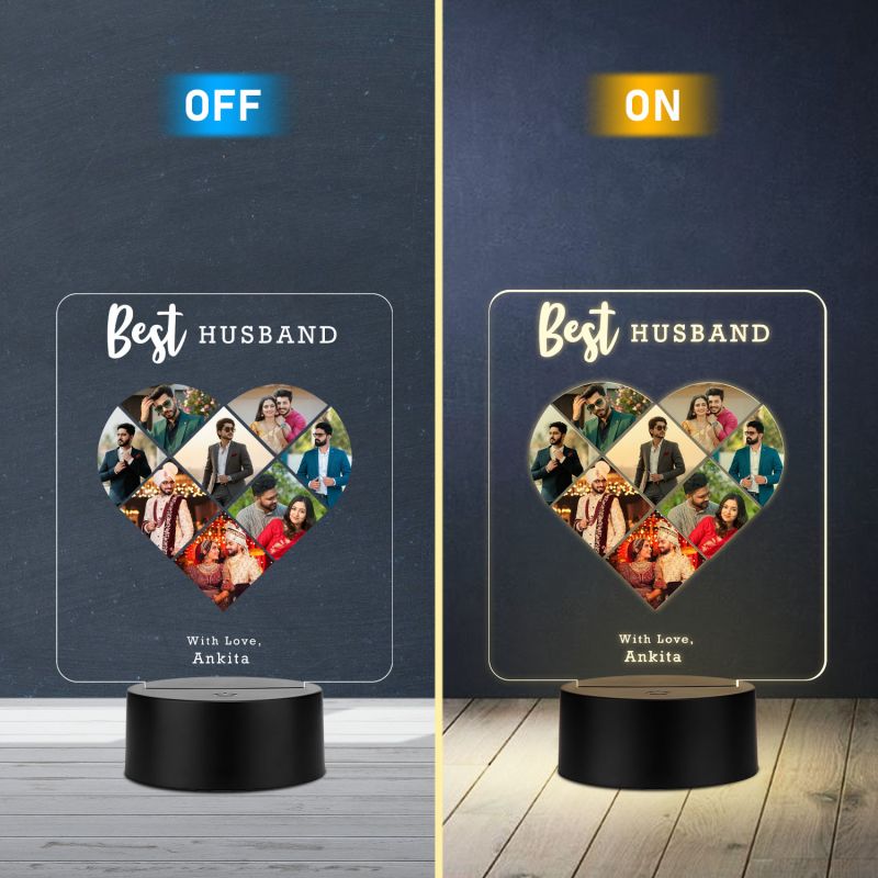 Personalized Collage Photo Frame Led Night Lamp With Warm White Light Gift For Anniversary, Birthday, Valentines Day Memorable Gift Lamp (Best Husband)